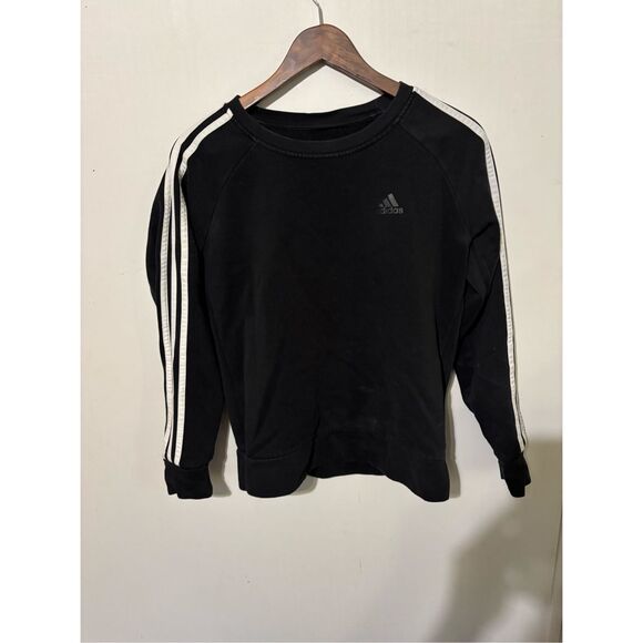 Adidas Women's Small Black White Pullover Sweater Striped Crewneck - Picture 1 of 4